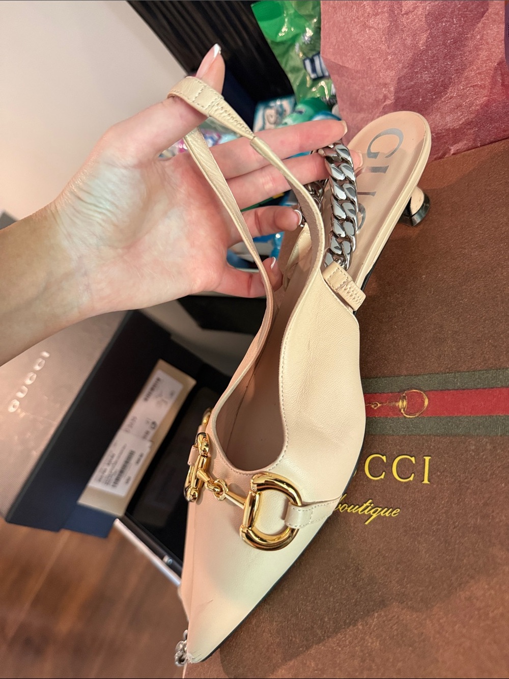 Gucci Rose Nude Leather Horsebit Slingback Mules - Picture 7 of 11